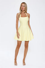 Wink Wink Halter Knit Mini Dress Lemon