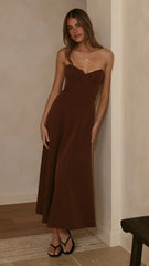 Janessa Strapless Midi Dress - Chocolate