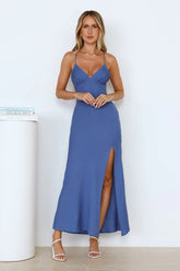 Oceanside Aura Linen Blend Maxi Dress Blue