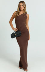 One Shoulder Maxi Dress in Chocolate