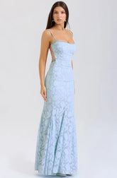 Joan-B Back Lacing Floral Jacquard Dress