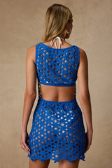 Calypso Blue Floral Crochet Mini Swim Cover-Up