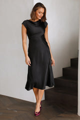 Get In Formation Satin Midi Dress Black
