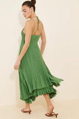 Bare V-Neck Ruffle Hem Dress