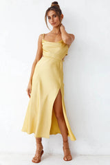 Yellow Cutout Slip Midi Dress