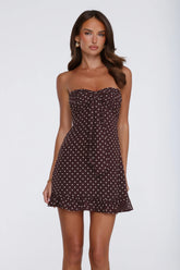 Own Your Glow Polka Dot Strapless Mini Dress Brown