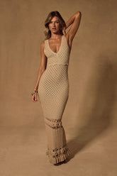 Nella Taupe Crochet V-Neck Maxi Swim Cover-Up
