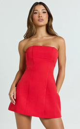 Strapless A Line Dress in Red