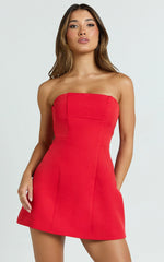 Strapless A Line Dress in Red