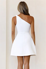 With Flair One Shoulder Mini Dress White