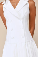 Posh Vision White Sleeveless Blazer Pleated Mini Dress
