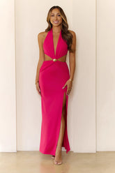 Dazzling Presence Halter Maxi Dress Pink