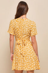Garden Explorer Mustard Yellow Floral Print Mini Dress