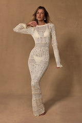 Salise Shiny Cream Distressed Maxi Swim Cover-Up