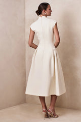 Kylen | Cream V-Neck Midi Dress
