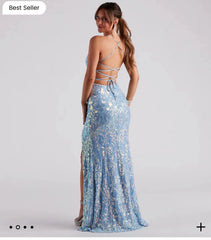 Formal sequin mermaid dress, floor length with side slit