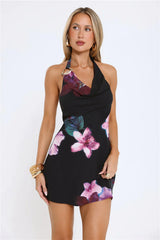 Twilight Bloom Sparkle Halter Mini Dress Floral