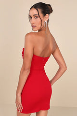 Dramatic Intent Red Strapless Corset Bodycon Mini Dress