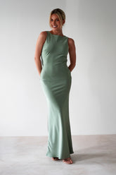Alanna Soft Matte Satin Maxi Dress | Olive