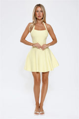Wink Wink Halter Knit Mini Dress Lemon