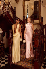 The Blaire Backless Satin Maxi Dress Yellow