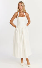 Halter Tie Neck Corset Panel Dress in Off White
