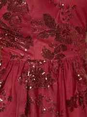 Burgundy Cocktail Mini Dress Open Back Sequins Mesh