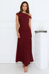 Dusk Noir Off Shoulder Maxi Dress Wine