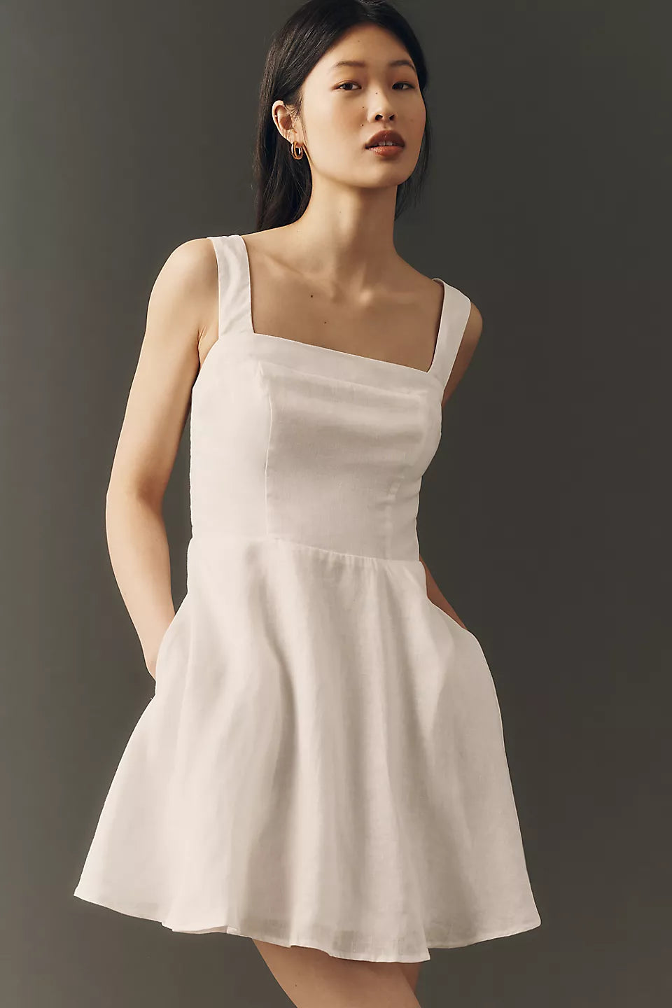 Maeve Linen Square-Neck Mini Dress