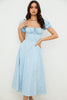 blue ivory floral puff sleeve midi dress