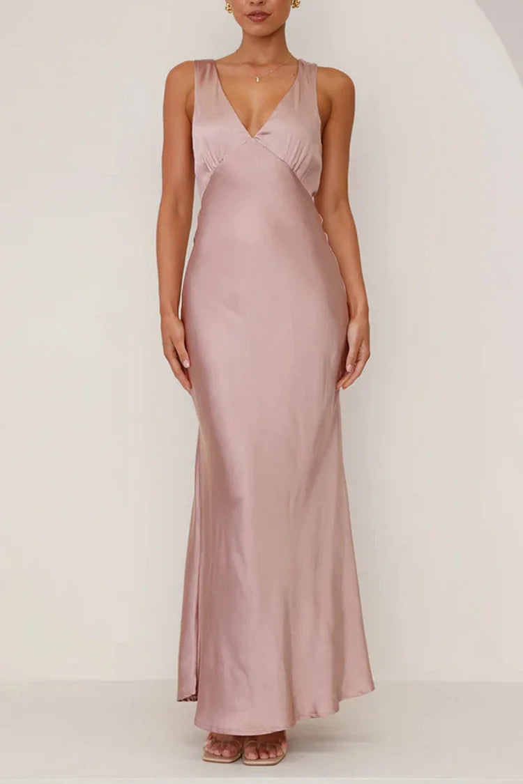 Neck Backless High Waist Slim Fit Solid Color Gowns Maxi Dresses
