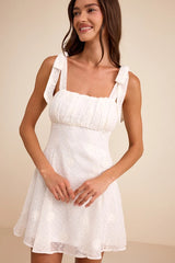 Adorable Approach White Floral Embroidered Tie-Strap Mini Dress