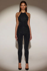 Embellished Halterneck Jumpsuit in Black