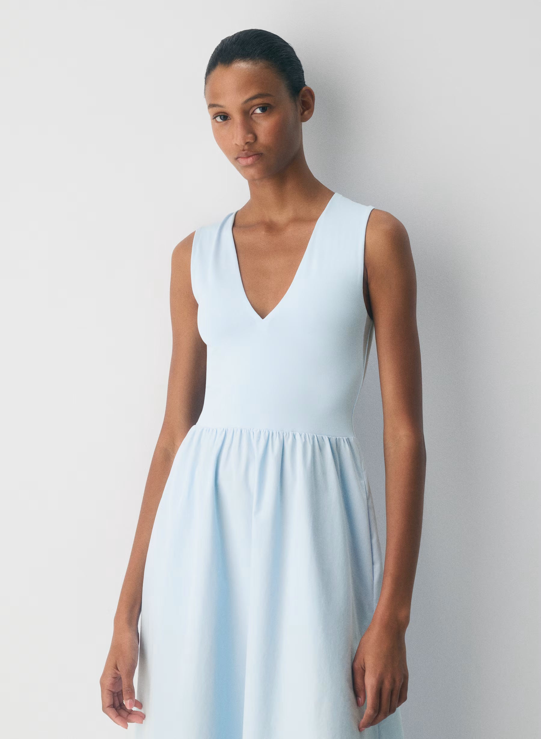 Cotton poplin midi dress with Contour bodice