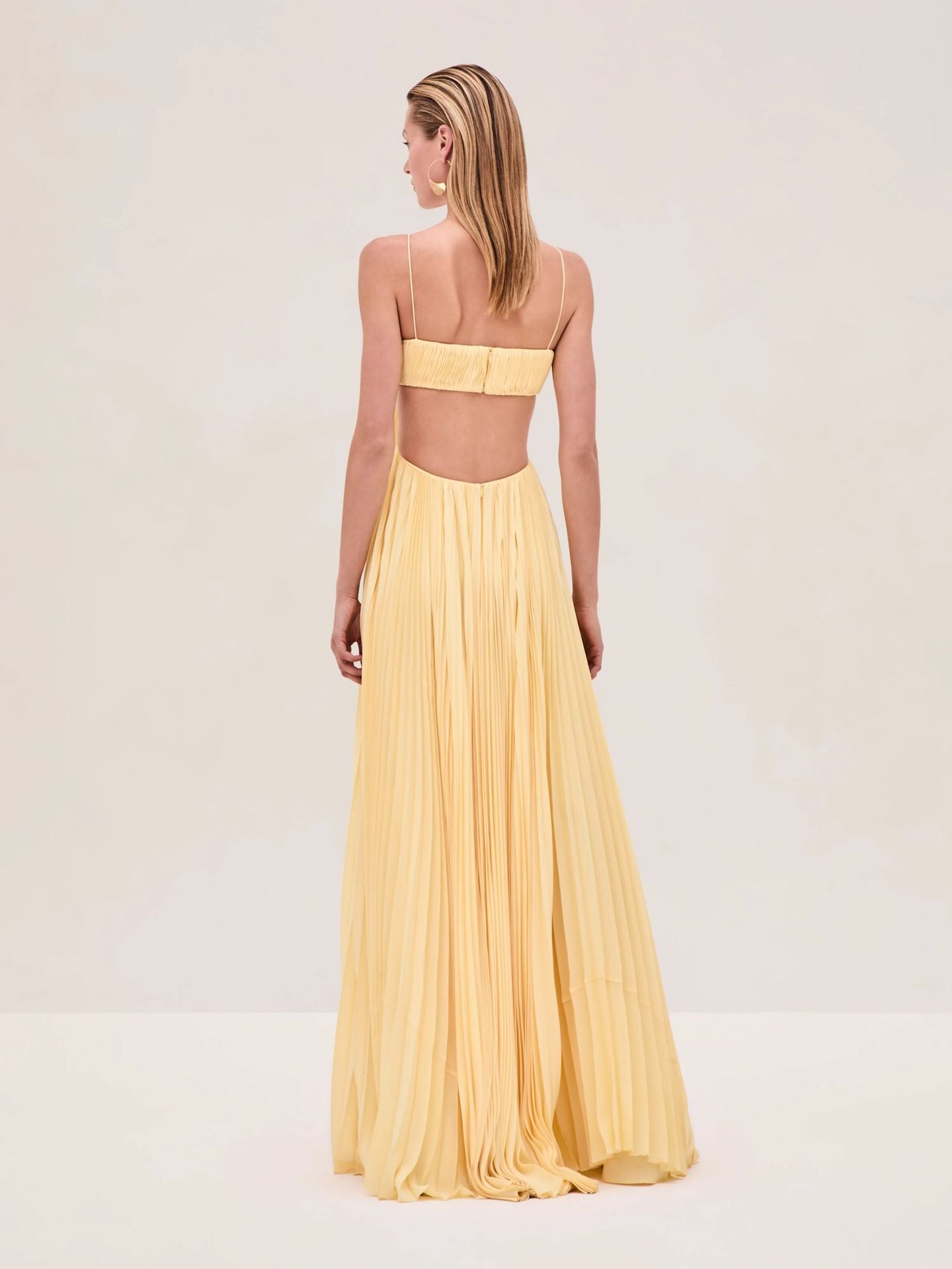 Butter Moment Pleated Cutout Waist A-line Slip Maxi Dress