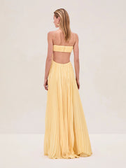 Butter Moment Pleated Cutout Waist A-line Slip Maxi Dress