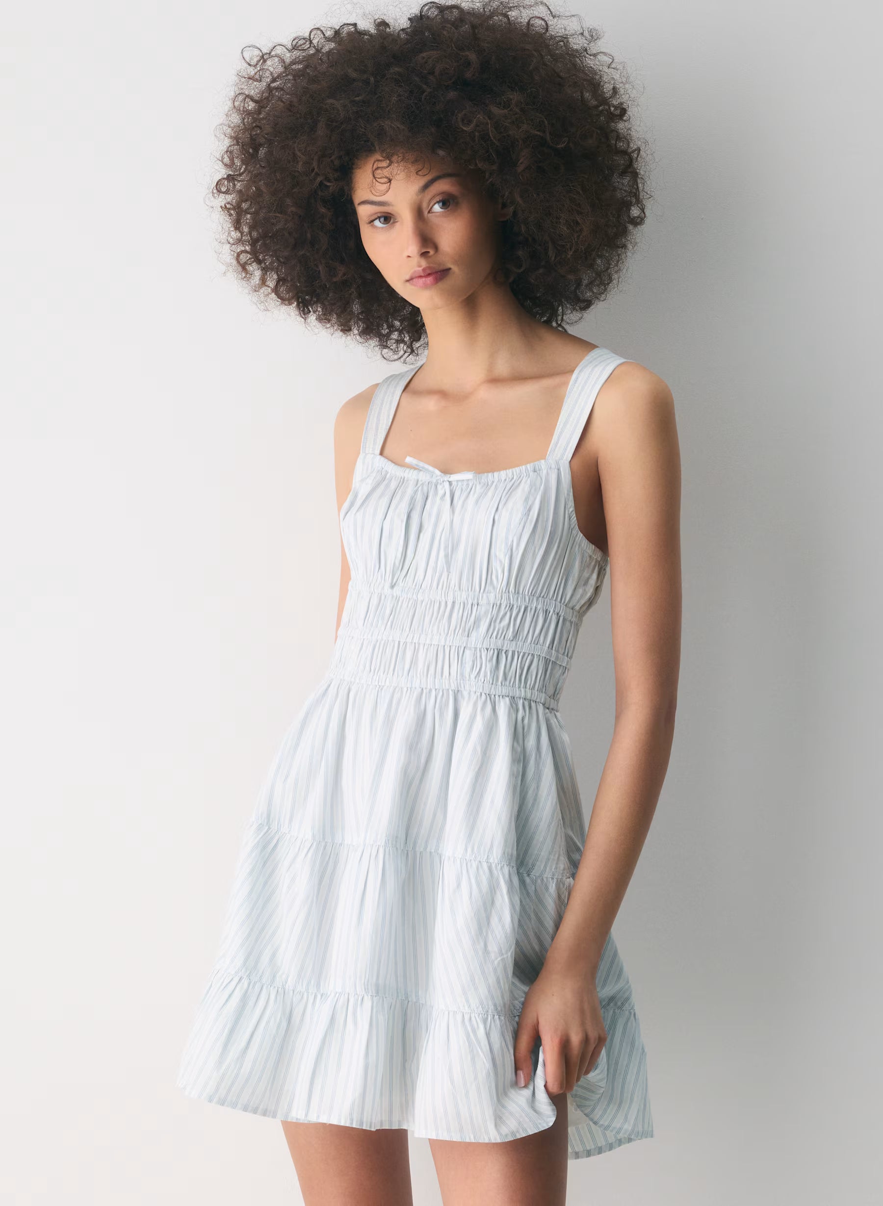 Tiered striped cotton poplin mini dress