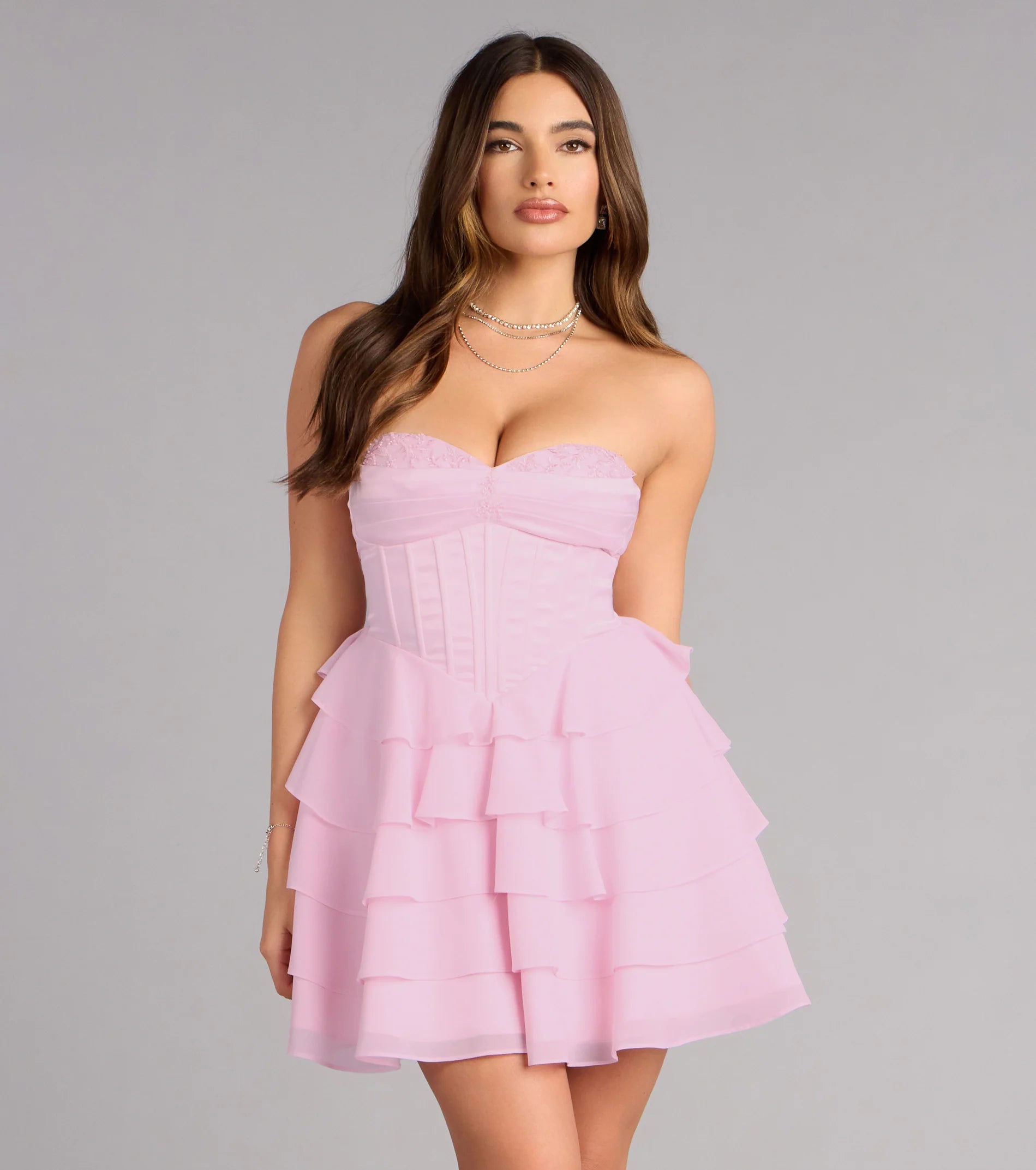 Jade Satin Chiffon Corset Skater Dress
