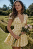 buttercup vintage floral print pleated cotton mini dress