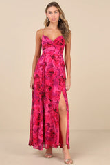 Beautiful Soul Fuchsia Floral Print Twist-Front Maxi Dress