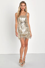 Fringe Fashion Gold Sequin Fringe Bodycon Mini Dress