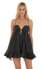 Rhinestone Babydoll Dress in Black