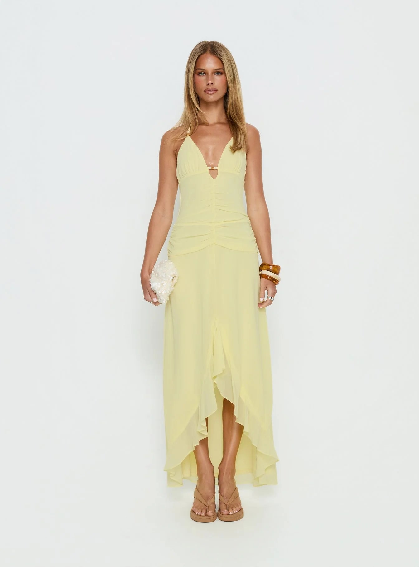 Roxine Asymmetrical Halter Maxi Dress Yellow