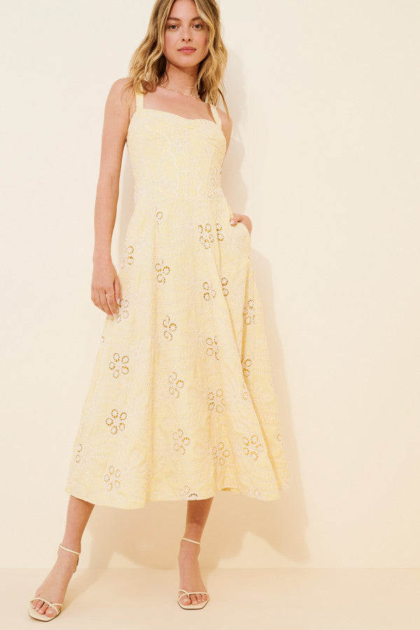 Lilah Eyelet Corset Midi Dress