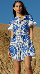 Printed Tie Waist Short Sleeve Mini Dress