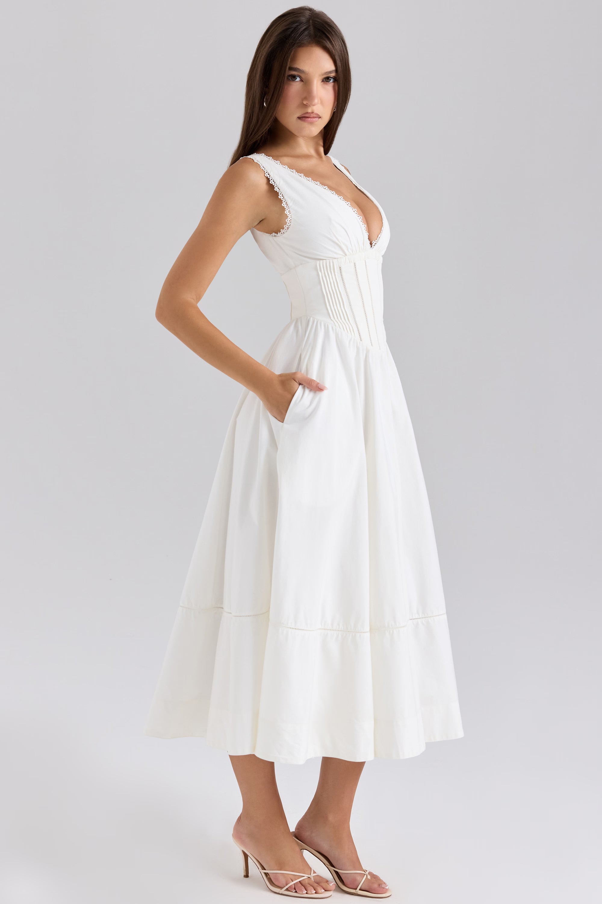 white stretch cotton midi sundress