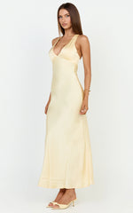 Deep V Neck Satin Slip Dress in Butter Yellow