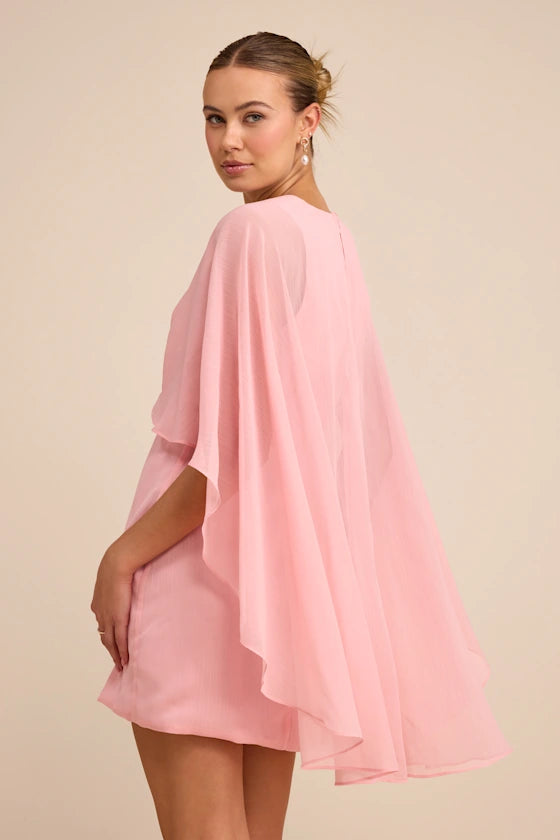 Jolia Light Pink Cape V-Neck Mini Dress