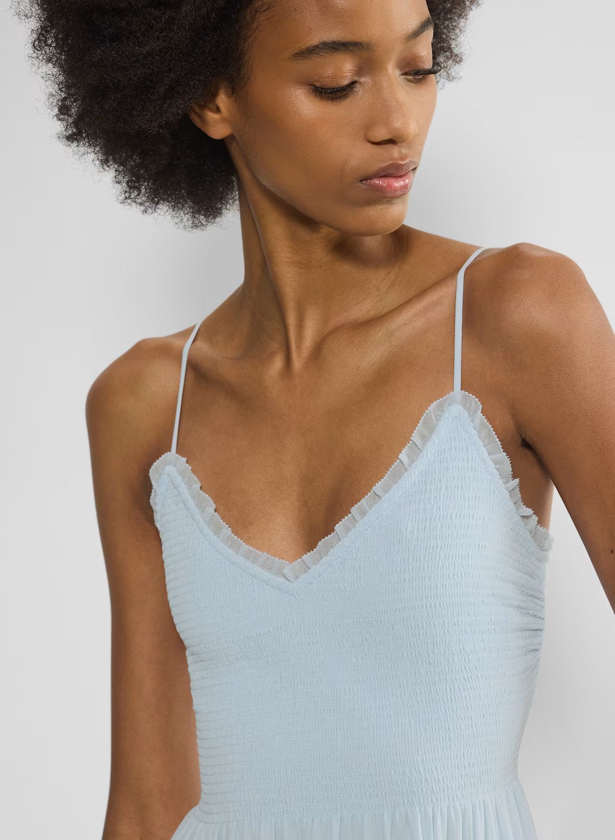 Chiffon tiered V-neck midi dress— glimmer