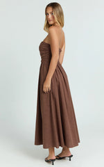 Strapless Ruched Dress in Chocolate